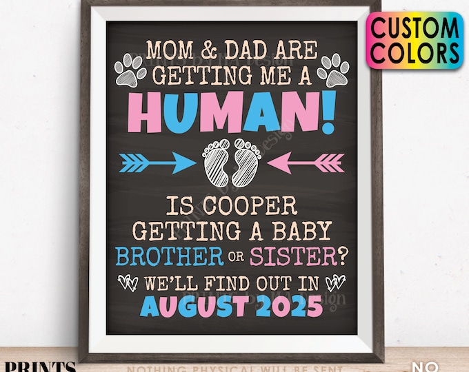 Pet Pregnancy Announcement, Mom & Dad are Getting Me a Human Brother or Sister?, Custom Name PRINTABLE Chalkboard Style 8x10/16x20” Sign