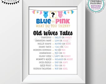 Old Wives Tales Gender Reveal Party Game, Blue or Pink What Do You Think?, Boy or Girl, Baby Shower Game, PRINTABLE 5x7” Card <ID>