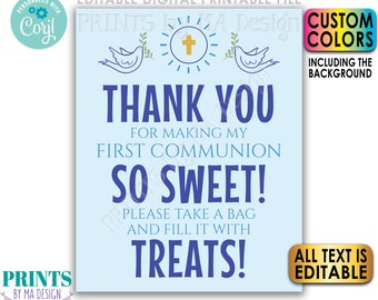 Thank You for Making My First Communion so Sweet, Please Take some Treats, Custom PRINTABLE 8x10/16x20” Sign <Edit Yourself w/Corjl>