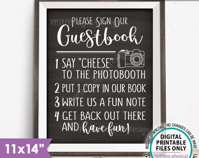Guestbook Photobooth Sign, Add photo to the Guest Book Sign, Photo Booth, Chalkboard Style PRINTABLE 11X14” Instant Download Wedding Sign