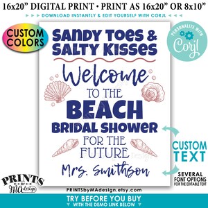 Beach Bridal Shower Welcome Sign, Bridal Shower Beach Sign, Custom PRINTABLE 8x10/16x20” Sign &lt;Edit Yourself with Corjl&gt;