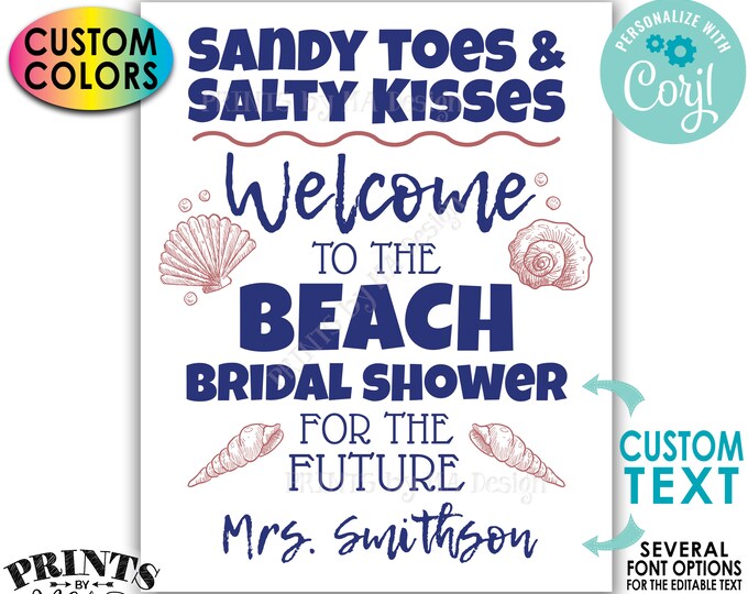 Beach Bridal Shower Welcome Sign, Bridal Shower Beach Sign, Custom PRINTABLE 8x10/16x20” Sign <Edit Yourself with Corjl>