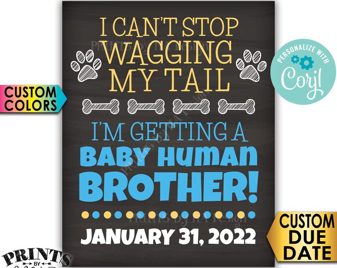 Dog Gender Reveal Sign, I'm Getting a Baby Human Brother, PRINTABLE Chalkboard Style Pregnancy Announcement Sign <Edit Yourself with Corjl>