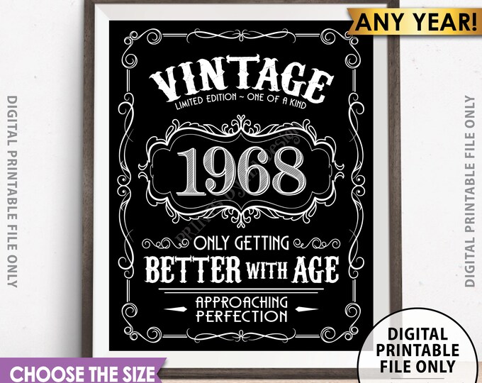 Vintage Birthday Sign, Liquor Themed Birthday Party, Better with Age, Digital PRINTABLE File