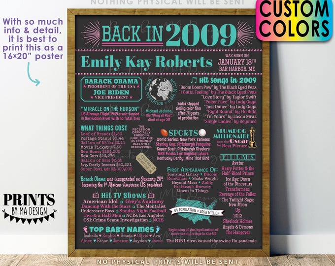 Back in 2009 Birthday Poster Board, Flashback to 2009 Birthday Decoration, B-day Gift, Custom PRINTABLE 16x20 ” 2009 Sign