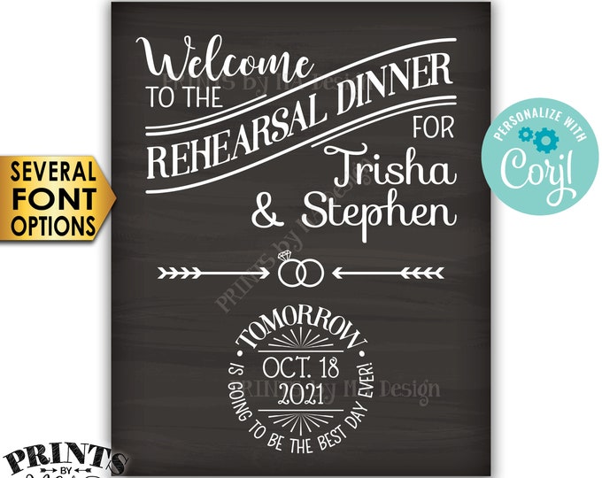 Rehearsal Dinner Sign, Tomorrow is Going to Be The Best Day Ever, PRINTABLE 8x10/16x20” Chalkboard Style Sign <Edit Yourself with Corjl>