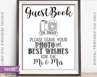Guestbook Photo Sign, Leave Photo and Best Wishes for the Mr & Mrs, Wedding Wishes, 8x10"/16x20" Instant Download Digital Printable File
