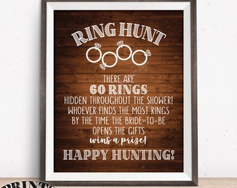 Ring Hunt Game, Ring Hunt Sign, Bridal Shower Game Ring Scavenger Hunt Game for Wedding Shower, Rustic Wood Style PRINTABLE 8x10/16x20” Sign
