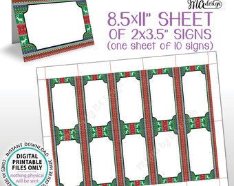 Ugly Sweater Party Labels, Ugly Christmas Sweater Table Tents, Tacky Sweater, Food Signs, PRINTABLE 8.5x11” Sheet of Ten 2x3.5" Cards <ID>