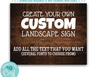 Custom Dark Brown Rustic Wood Style Sign, Choose Your Text, One Custom PRINTABLE 8x10/16x20” Landscape Poster <Edit Yourself with Corjl>