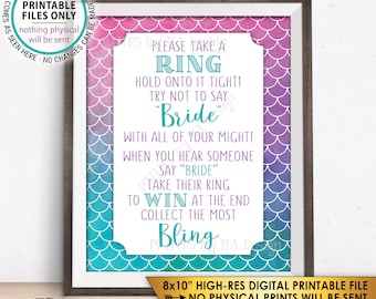 Mermaid Bridal Shower Sign, Take a Ring and Don't Say Bride Bridal Shower Game Sign, Bride Bling, PRINTABLE 8x10” Watercolor Style Sign <ID>