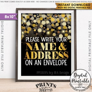 Adressieren Sie ein Briefumschlag Schild, Adressat, Geburtstag, Jubiläum, Ruhestand, Abschlussfeier, Schwarz & Gold Glitzer Sofort Download 20x10” Printable