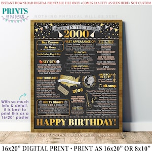 Back in the Year 2000 Birthday Sign, Flashback to 2000 Poster Board, ’00 B-day Gift, Bday Decoration, PRINTABLE 16x20” Sign &lt;ID&gt;