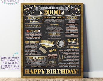 Back in the Year 2000 Birthday Sign, Flashback to 2000 Poster Board, ’00 B-day Gift, Bday Decoration, PRINTABLE 16x20” Sign <ID>