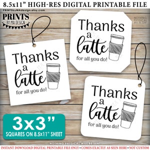 Obrigado, um cartão com café com leite, obrigado por tudo que você faz, porta-cartão de presente, xícara de café, cartões de agradecimento quadrados de 3 x 3 "em uma folha IMPRIMÍVEL de 8,5 x 11" <ID>