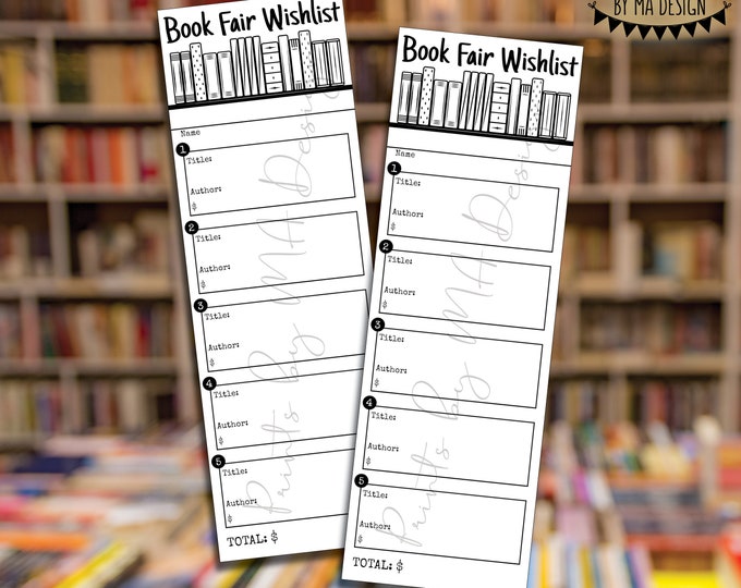 Book Fair Wishlist Bookmark, School Book Wish List, 2.5x7.5" Bookmarks on 8.5x11" Digital PRINTABLE File, Fundraiser, Instant Download <ID>