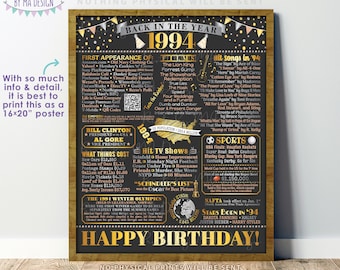 Back in the Year 1994 Birthday Sign, Flashback to 1994 Poster Board, ‘94 B-day Gift, Bday Decoration, PRINTABLE 16x20” Sign <ID>