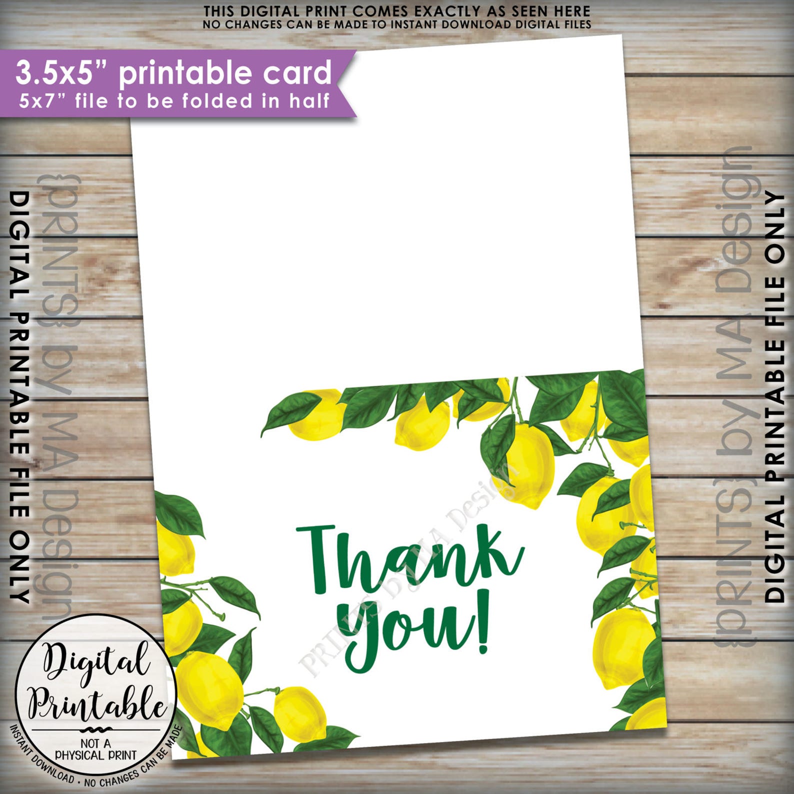 Lemon Thank You Card Lemon Themed Tuscan Garden Party Etsy