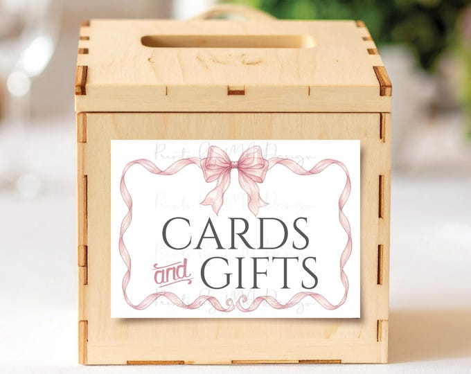 Cards & Gifts Sign, Cards and Gifts Display, Elegant Pink Organza Ribbon Border, Coquette Bow, PRINTABLE 5x7” Sign <ID>