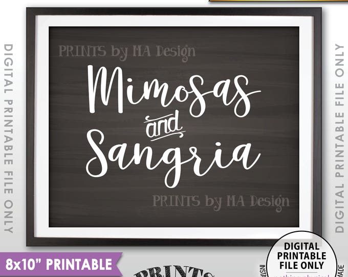 Mimosas and Sangria, Mimosa Sign, Sangria Sign, Beverage Station, Brunch Drinks Menu, 8x10” Chalkboard Style PRINTABLE Instant Download