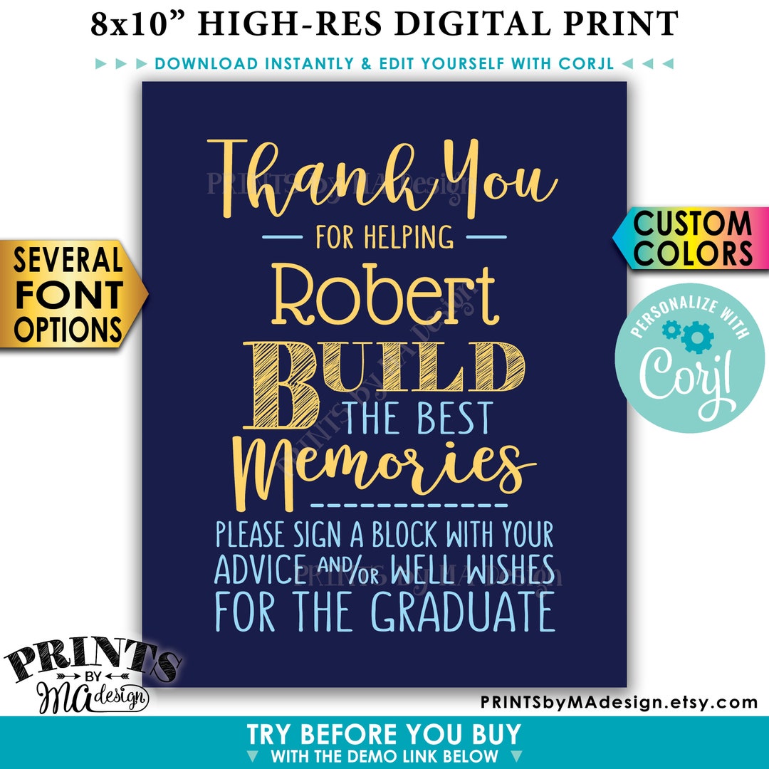 Sign a Block Graduation Party Decoration, Thanks for Building Memories ...