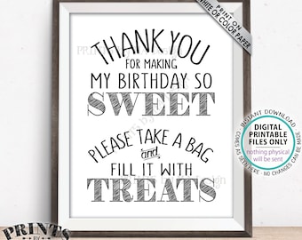Thank You for Making My Birthday so Sweet Please take a Bag and Fill it with Treats, Cupcakes Candy Bar Bday Cake, PRINTABLE 8x10” Sign <ID>