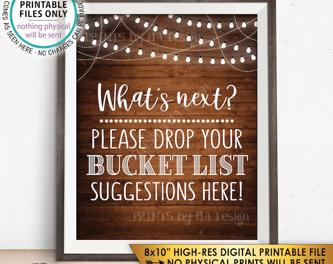 Bucket List Suggestions Sign, Retirement, Graduation, Bon Voyage, Birthday, Wedding, Rustic Wood Style PRINTABLE 8x10” Instant Download