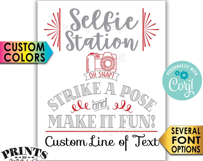 Selfie Station Sign, Srike a Pose & Make it Fun, Custom Colors, PRINTABLE 8x10/16x20” Sign <Edit Yourself with Corjl>