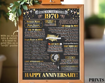 Back in 1970 Anniversary Sign, Flashback to 1970 Anniversary Decor, Anniversary Gift, PRINTABLE 16x20” Poster Board <ID>