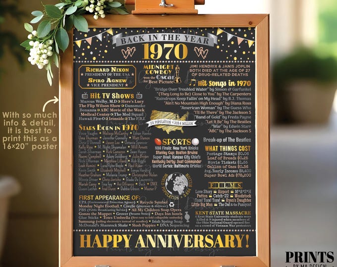 Back in 1970 Anniversary Sign, Flashback to 1970 Anniversary Decor, Anniversary Gift, PRINTABLE 16x20” Poster Board <ID>