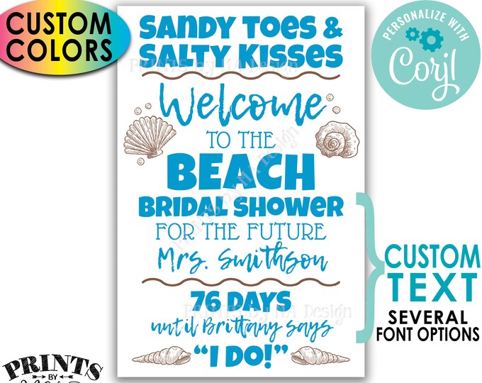 Beach Themed Bridal Shower Welcome Sign, Bridal Shower Countdown, Custom PRINTABLE 24x36” Sign <Edit Yourself with Corjl>