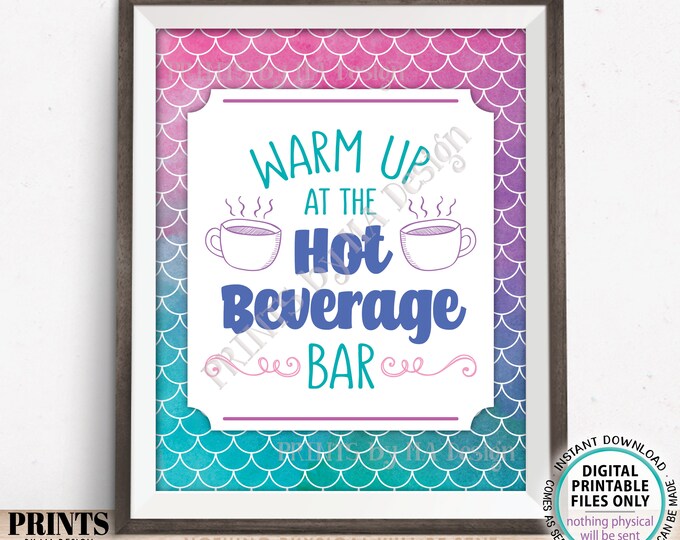 Hot Beverage Bar Sign, Cocoa Display, Warm Apple Cider Station, Chocolate Drink, Coffee, Tea, PRINTABLE 8x10” Watercolor Style Sign <ID>