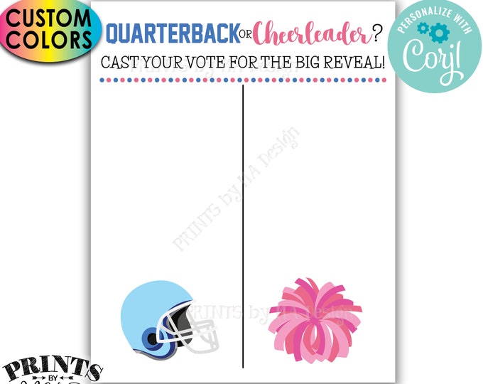 Gender Reveal Party Voting Sign, Football Quarterback or Cheerleader Scoreboard, PRINTABLE 8x10/16x20” Sign <Edit Colors Yourself w/Corjl>