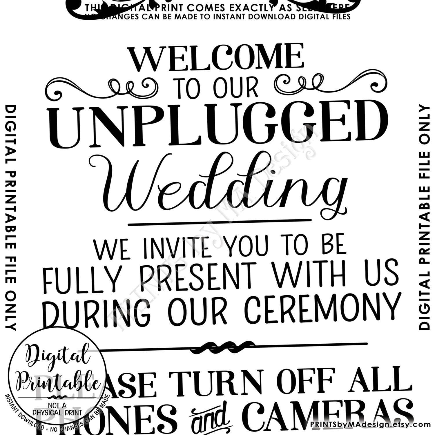 Unplugged Wedding Sign, Unplugged Ceremony Sign, Unplugged Sign, No ...