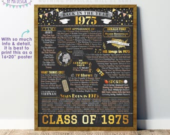 Class of 1975 Reunion Decoration, Back in the Year 1975 Poster Board, Flashback to 1975 High School Reunion, PRINTABLE 16x20” Sign <ID>