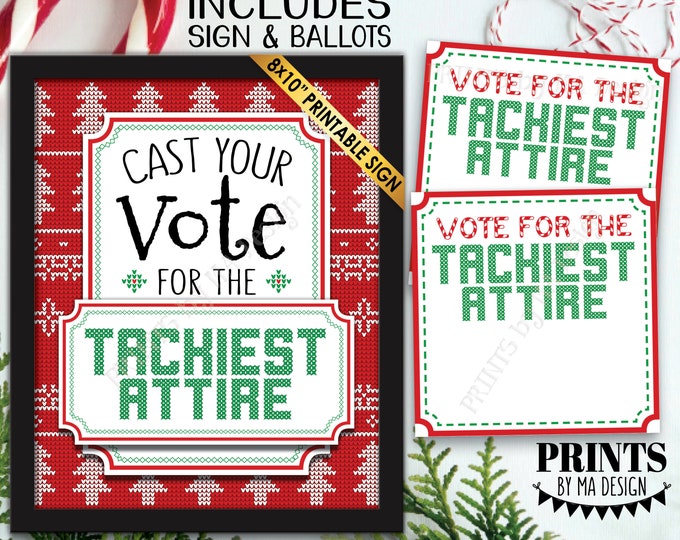 Vote for the Tackiest Attire, Ugly Christmas Sweater Party Voting Sign and Ballots, PRINTABLE Sign and Ballots <Instant Download>