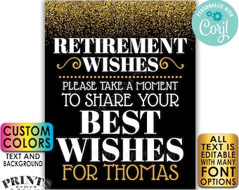 Retirement Party Sign, Please Leave Your Best Wishes for the Retiree, PRINTABLE 8x10/16x20” Gold Glitter Sign <Edit Yourself w/Corjl>