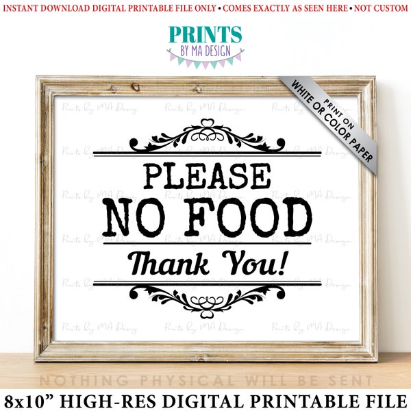 Please No Food Sign, Keep Food Out, Rules for Home, Follow the House Rules, Black & White PRINTABLE 8x10” Sign <ID>