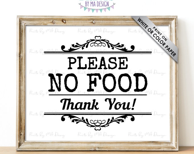 Please No Food Sign, Keep Food Out, Rules for Home, Follow the House Rules, Black & White PRINTABLE 8x10” Sign <ID>