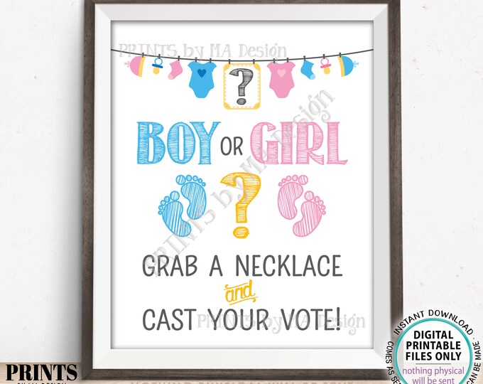 Gender Reveal Party Sign, Boy or Girl? Grab a Necklace and Cast Your Vote, Gender Reveal Voting Sign, PRINTABLE 8x10” Sign <ID>
