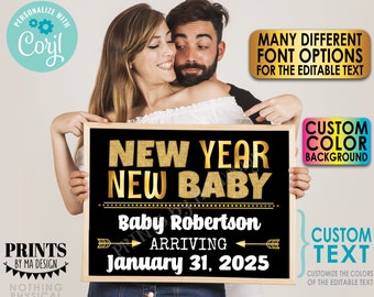Editable New Years Pregnancy Announcement, New Year New Baby, Custom PRINTABLE 8x10/16x20” Baby Reveal Sign <Edit Yourself with Corjl>