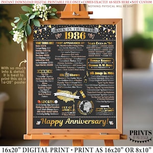 Letrero de aniversario "De vuelta al año 1986", decoración de aniversario "Recuerdo de 1986", regalo de aniversario, póster imprimible de 16x20" <ID>