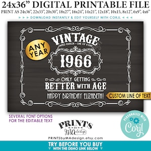 Vintage Geburtstagsschild, besser mit Alter Schnaps-Themen-Party, individuell druckbares 24 x 36 Zoll Tafel-Stil-Zeichen < Bearbeiten Sie sich w / Corjl>