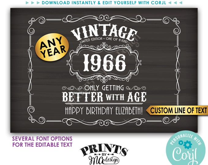 Vintage Birthday Sign, Better with Age Liquor Themed Party, Custom PRINTABLE 24x36” Chalkboard Style Sign <Edit Yourself w/Corjl>