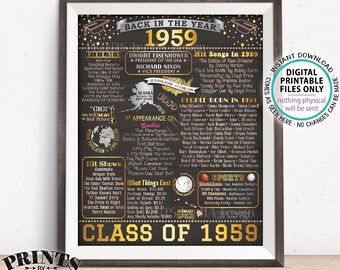 Back in 1959 Sign, Class of 1959 Reunion Poster Board, Flashback to 1959 Graduating Class, PRINTABLE 16x20” Decoration <ID>