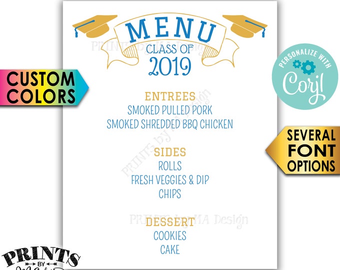 Editable Grad Menu Board, Graduation Party Menu for Reunion, Custom PRINTABLE 8x10/16x20” Menu Sign <Edit Yourself with Corjl>