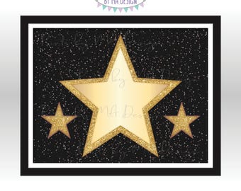 Hollywood Star Sign, Oscars Movie Night Ideas, Red Carpet Party, Glam VIP Party, Blank Stars 8.5x11" Digital PRINTABLE Landscape File <ID>