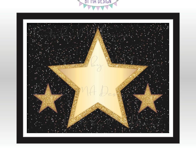 Hollywood Star Sign, Oscars Movie Night Ideas, Red Carpet Party, Glam VIP Party, Blank Stars 8.5x11" Digital PRINTABLE Landscape File <ID>