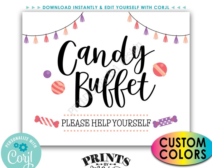 Candy Buffet Sign, Please Help Yourself, Birthday Graduation, Candy Bar, PRINTABLE 8x10/16x20” Treat Sign <Edit Colors Yourself with Corjl>