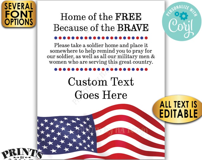 Please Pray for Our Soldier Sign, US Military Boot Camp Send-off, Take a Soldier, Custom PRINTABLE Patriotic Sign <Edit Yourself with Corjl>